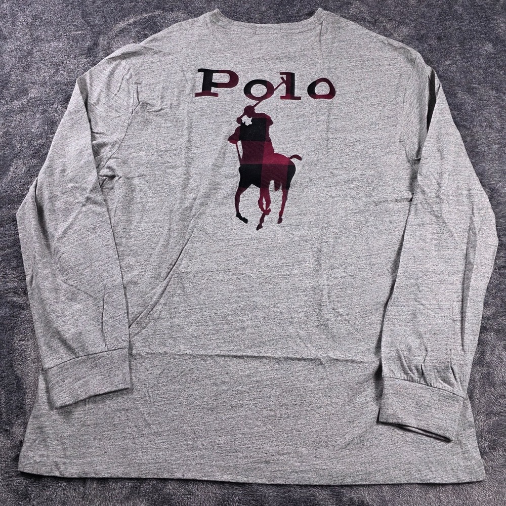 Polo Ralph Lauren Buffalo Plaid Big Pony T Shirt Mens XL Gray Classic Fit